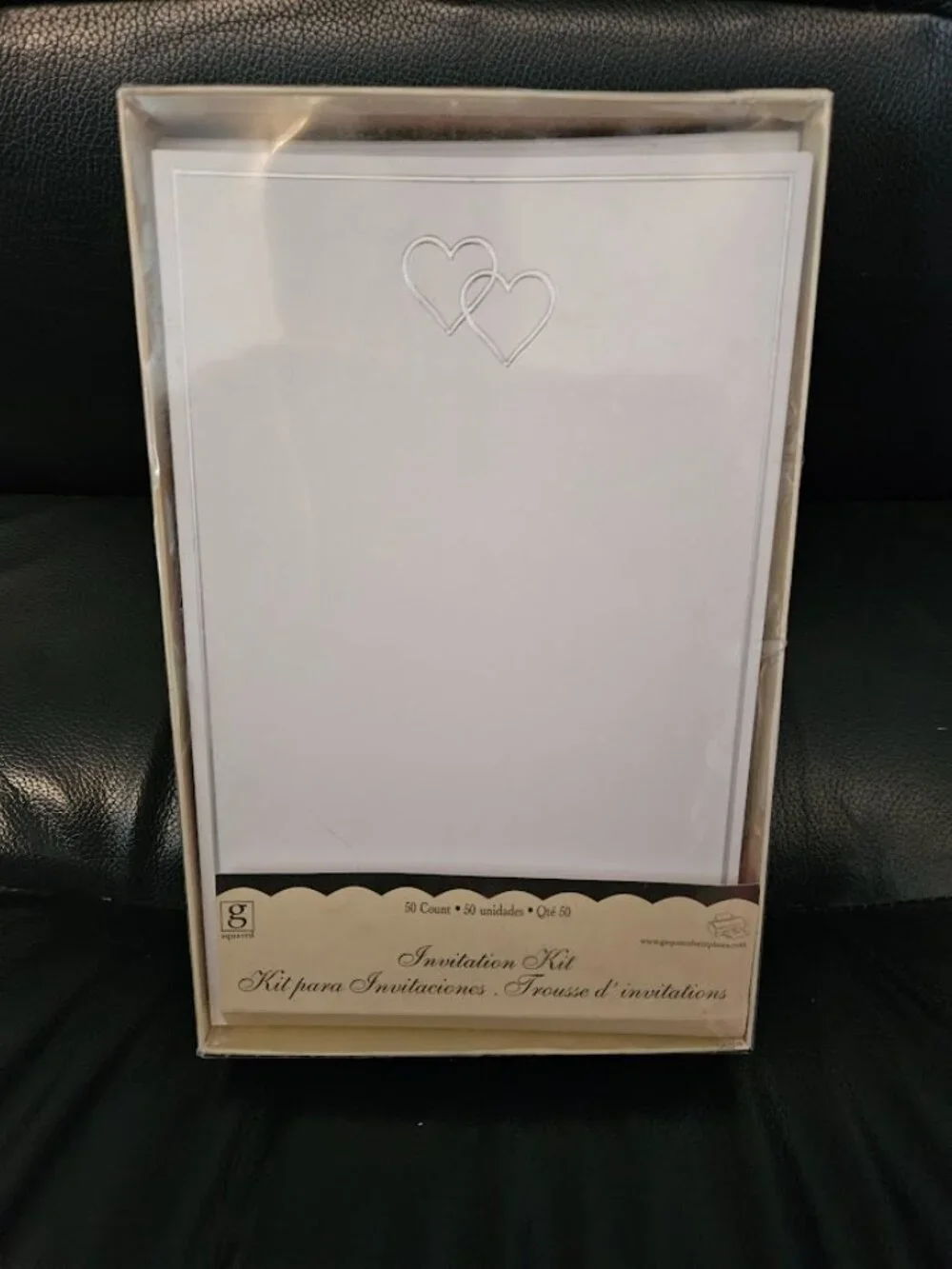 Silver Double Heart Invitation Kit - White Cards